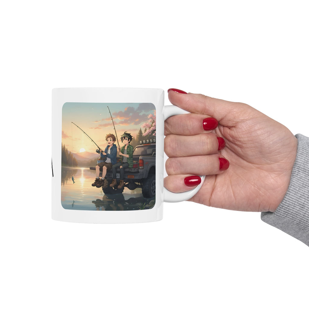 Best Friends Sunset Camping White Ceramic Mug — Brothers Lake & Rod Outdoor Adventure Cup (11oz, 15oz)