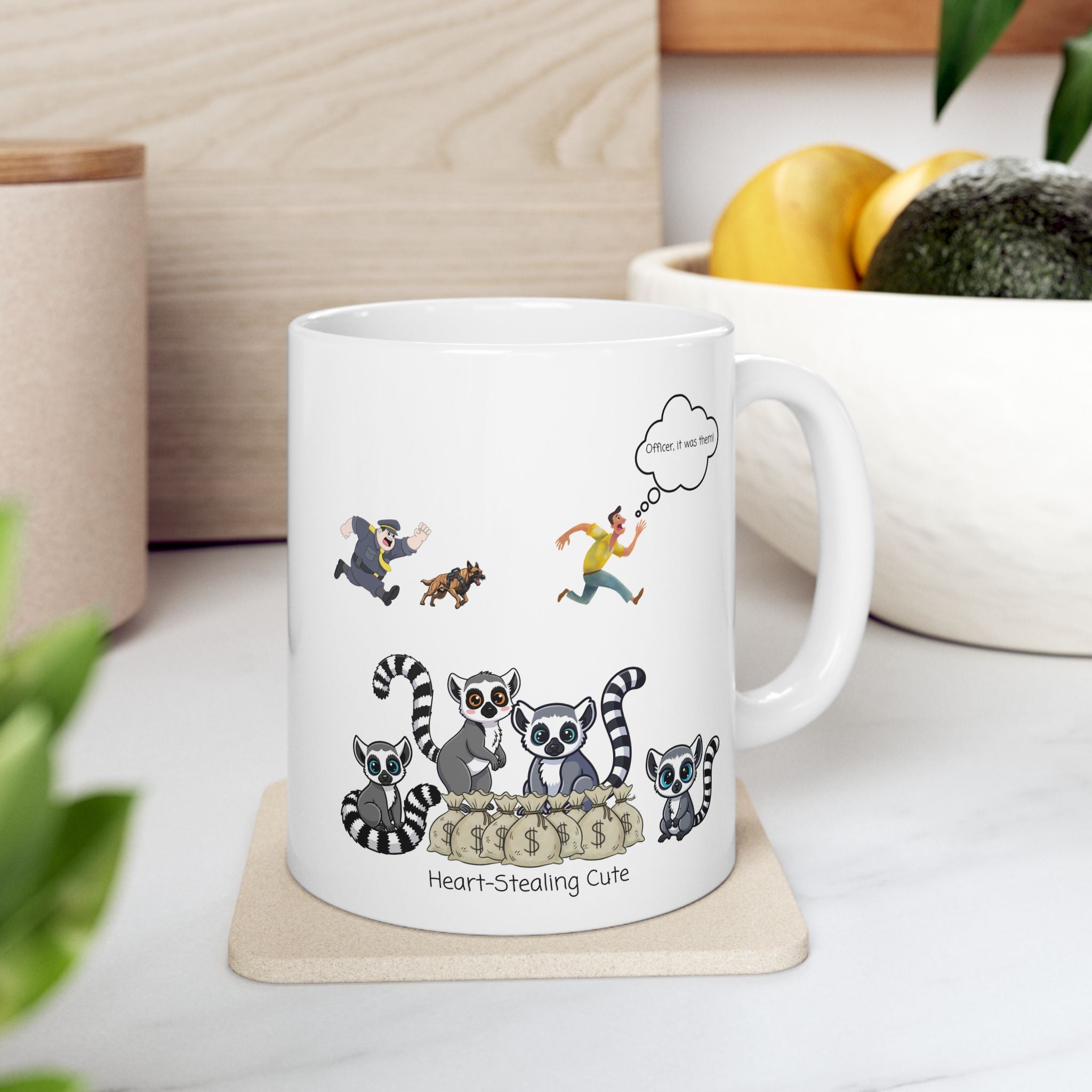 Heart-Stealing Cute Lemurs Gone Wild White Ceramic Mug — "Officer, It Was Them" Adorables (11oz & 15oz)