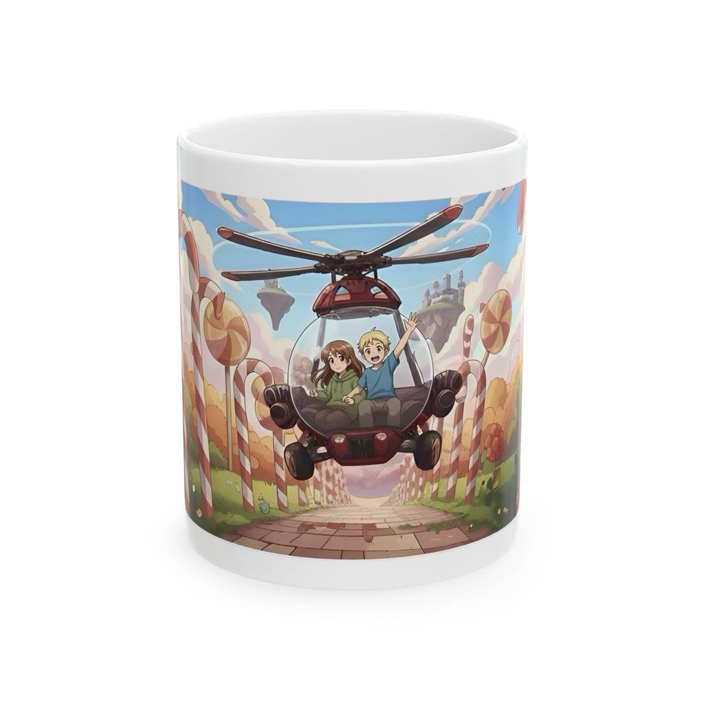 Flying Heli Blast Over Sweets White Ceramic Mug – Friends, Family & Imaginative Adventures, Celebrating Companionship, Creativity & Life’s Little Wonders Cup (11oz/15oz)