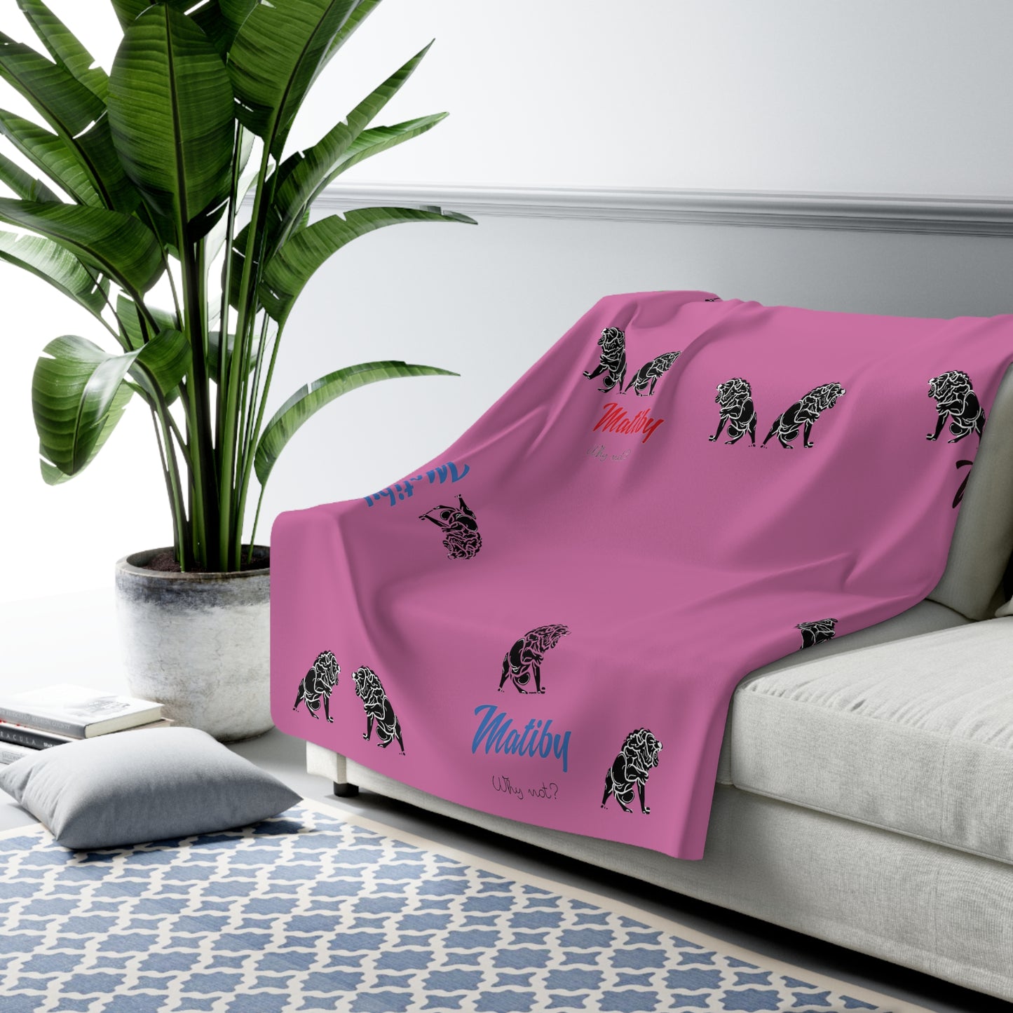 Matiby Lion Pink Sherpa Fleece Blanket