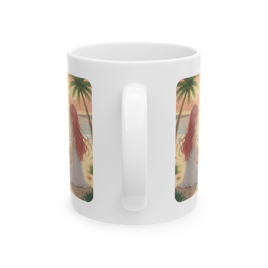Havanese Shih Tzu & Orange Cat Tropical Seascape White Ceramic Mug, Cozy Owner and Pet Mom on Beach Cup (11oz, 15oz)