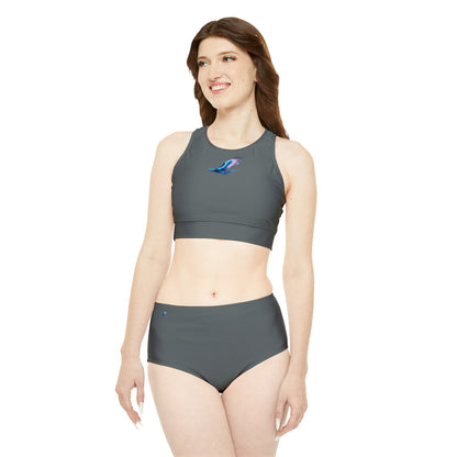 Dark Grey Sporty Bikini Set (AOP)