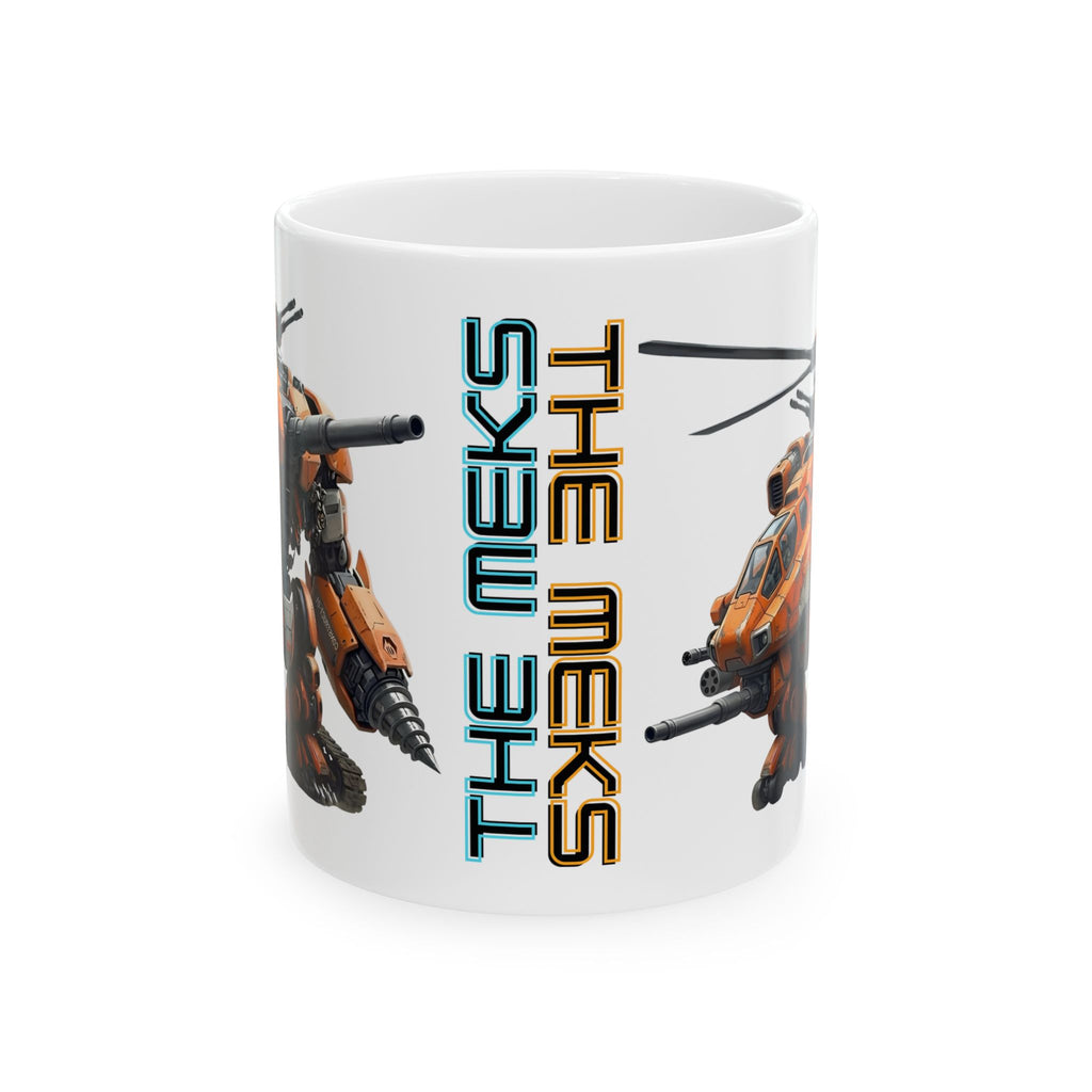 'The Meks' Sci‑Fi Mech Robot #9 White Ceramic Mug (11oz & 15oz) – Sci‑Fi Mech Helicopter Tea Cup (11oz/15oz)