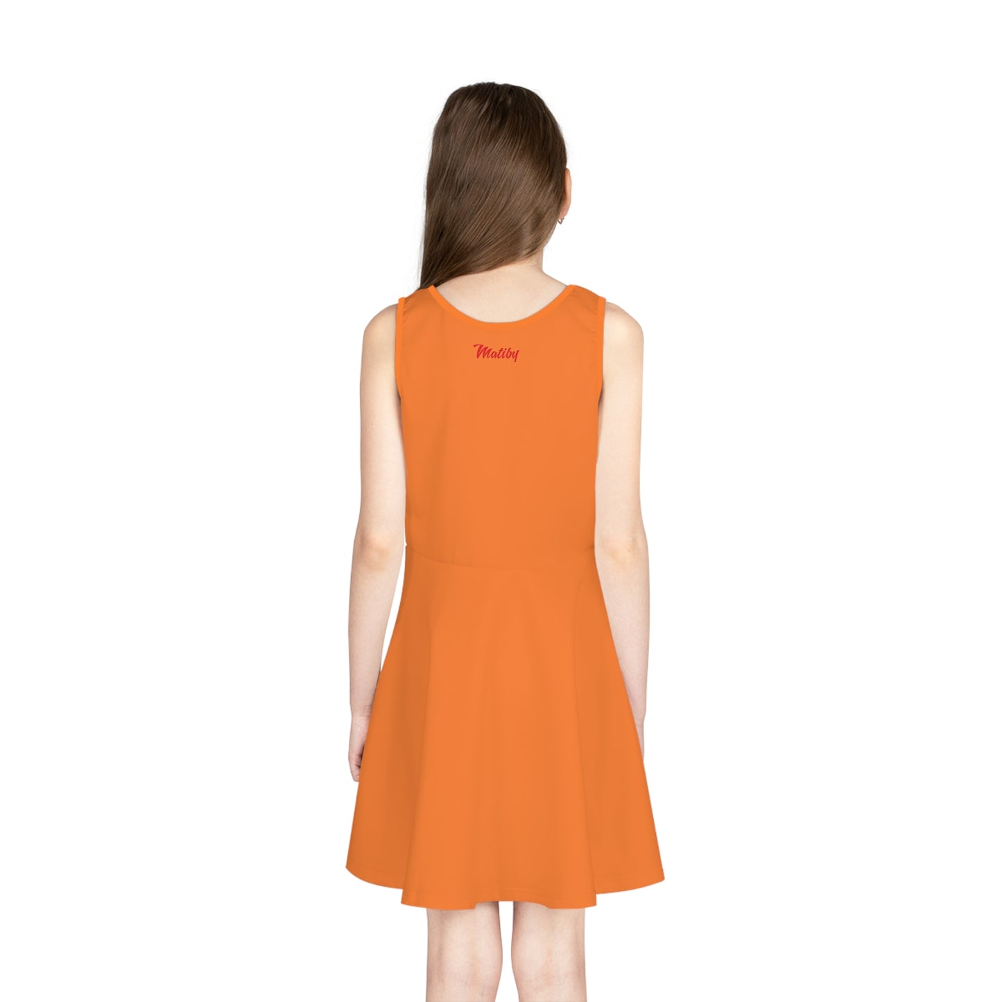 Girls' Orange Sleeveless Sundress (AOP)