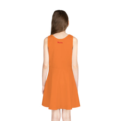 Girls' Orange Sleeveless Sundress (AOP)