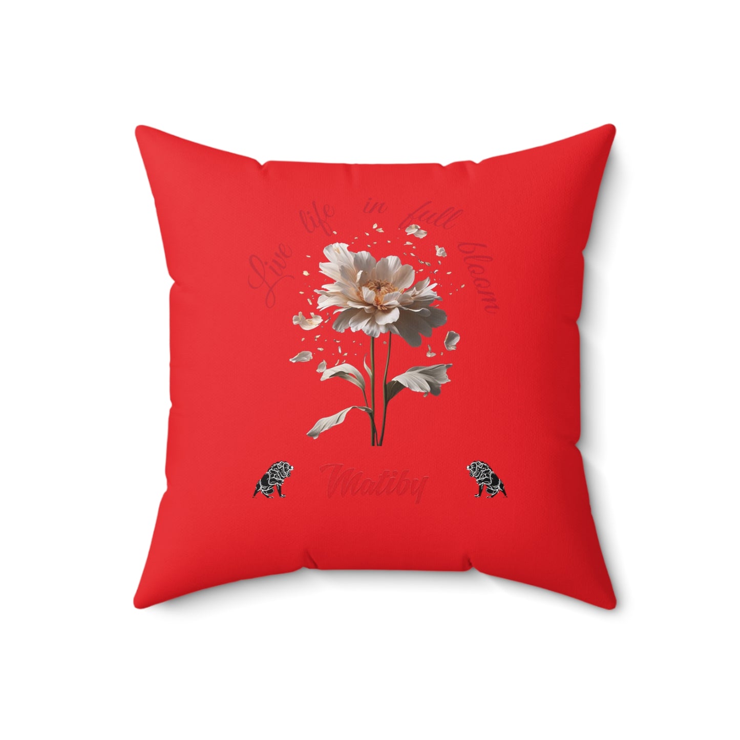 Red Matiby Flower Spun Polyester Square Pillow