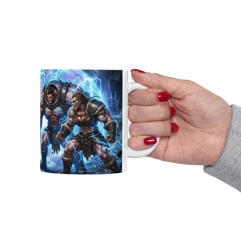 Dragon Battle #3 White Ceramic Mug — Epic Fantasy Gaming Adventure Scene (11oz, 15oz)