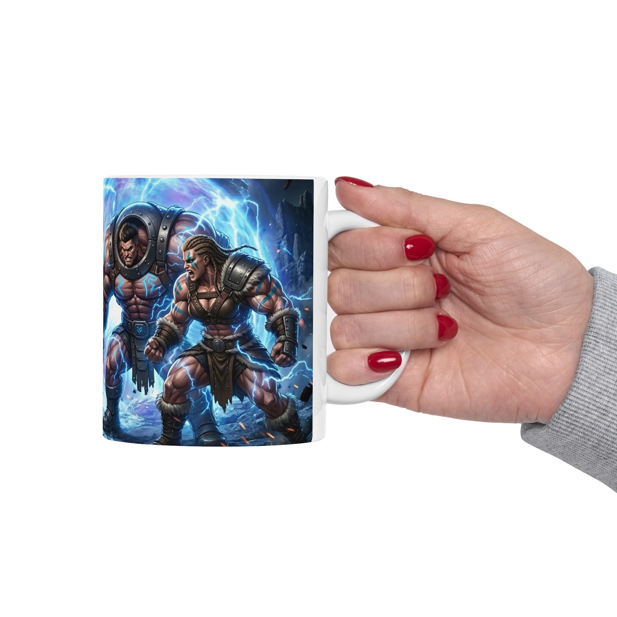 Dragon Battle #3 White Ceramic Mug — Epic Fantasy Gaming Adventure Scene (11oz, 15oz)