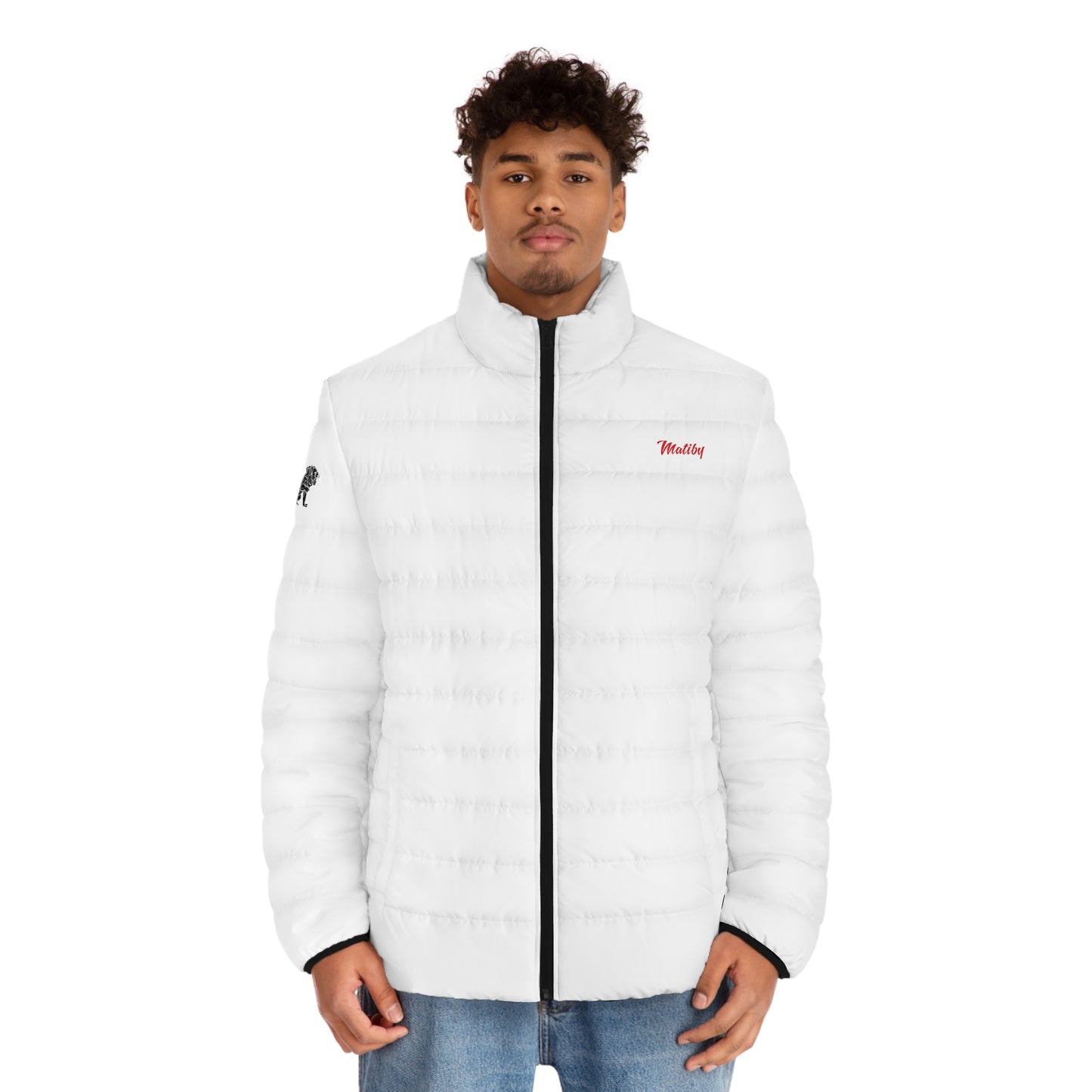 Men's White Puffer Jacket (AOP)