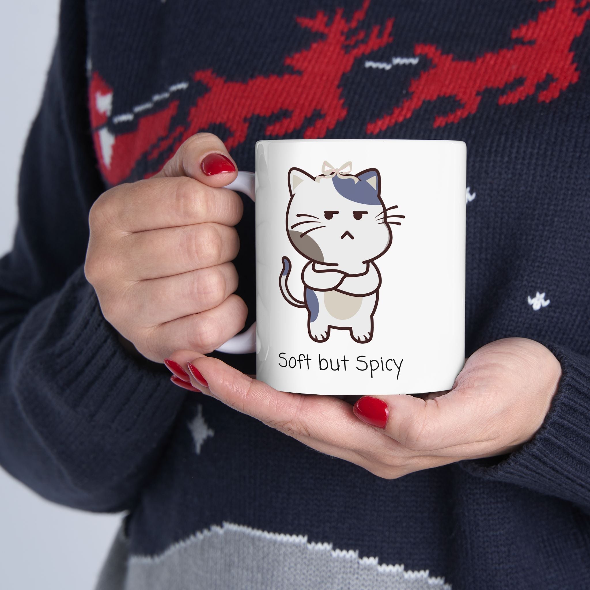 Cute Soft But Spicy Kitty White Ceramic Mug – 'So Fluffy' Cat 11oz & 15oz Tea Cup