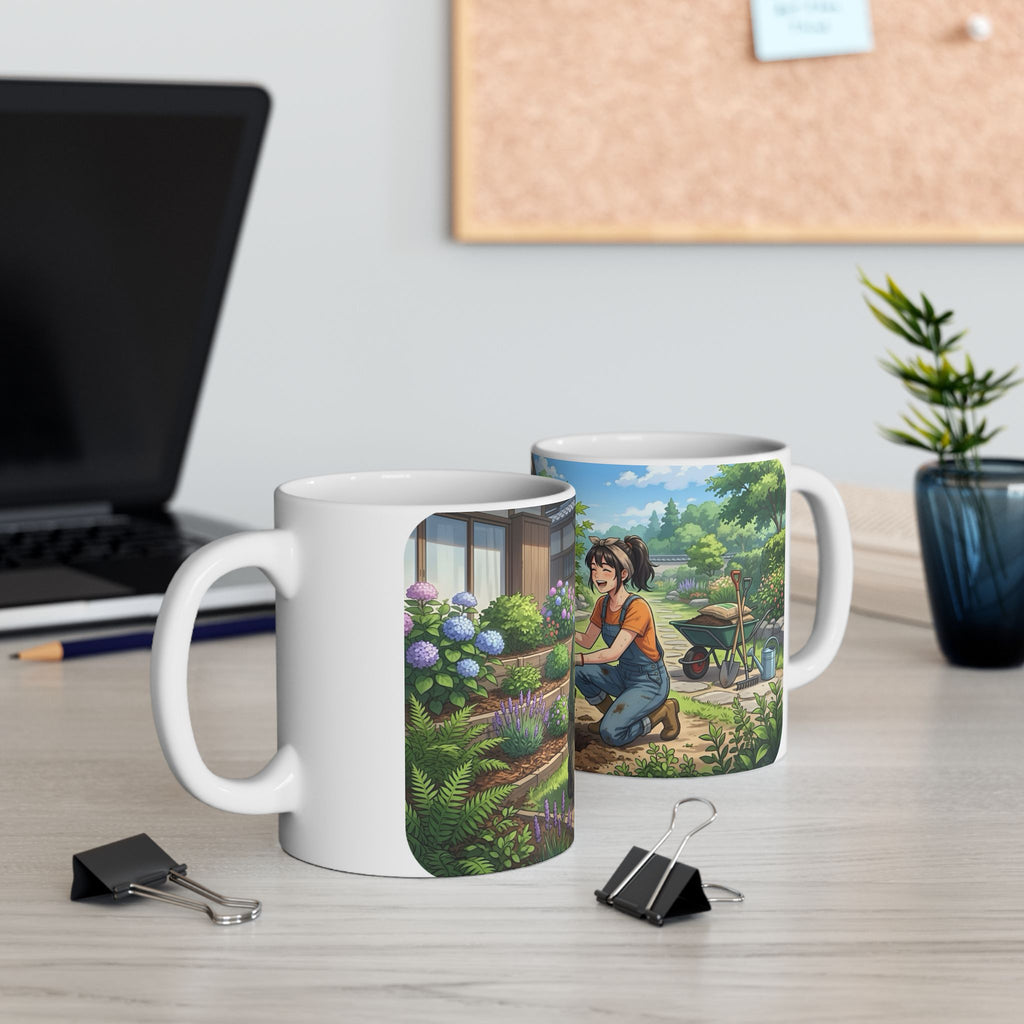Gardening Couple White Ceramic Mug – Joy Planting Together Countryside Cup 11oz/15oz
