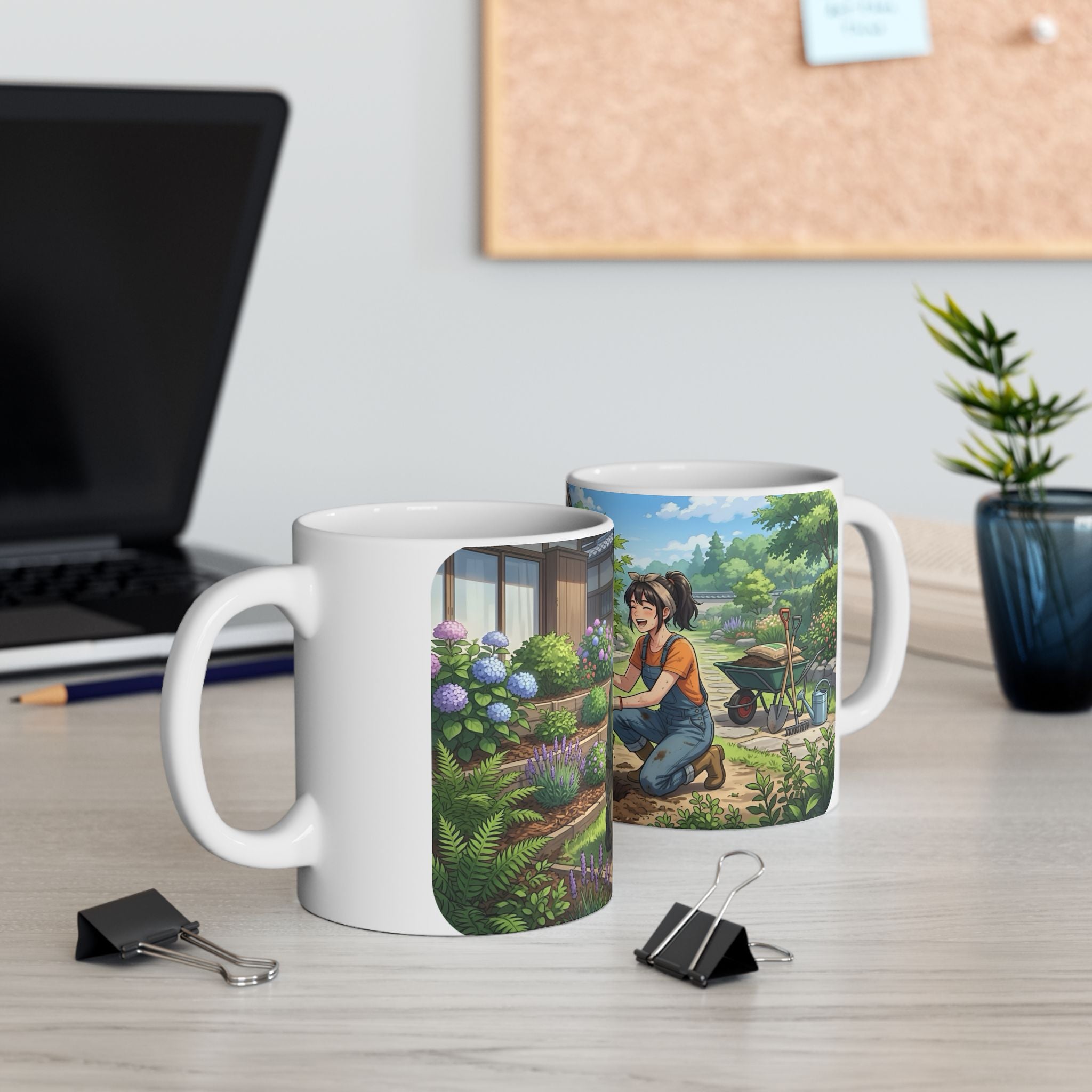Gardening Couple White Ceramic Mug – Joy Planting Together Countryside Cup 11oz/15oz