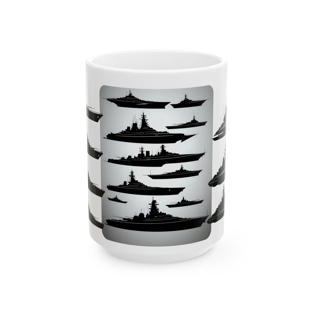 Tactical Battleship Silhouettes White Ceramic Mug — Naval Maritime Warships Cup (11oz & 15oz)