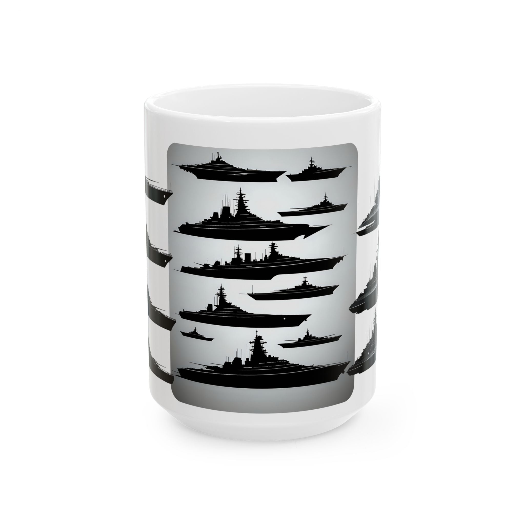 Tactical Battleship Silhouettes White Ceramic Mug — Naval Maritime Warships Cup (11oz & 15oz)