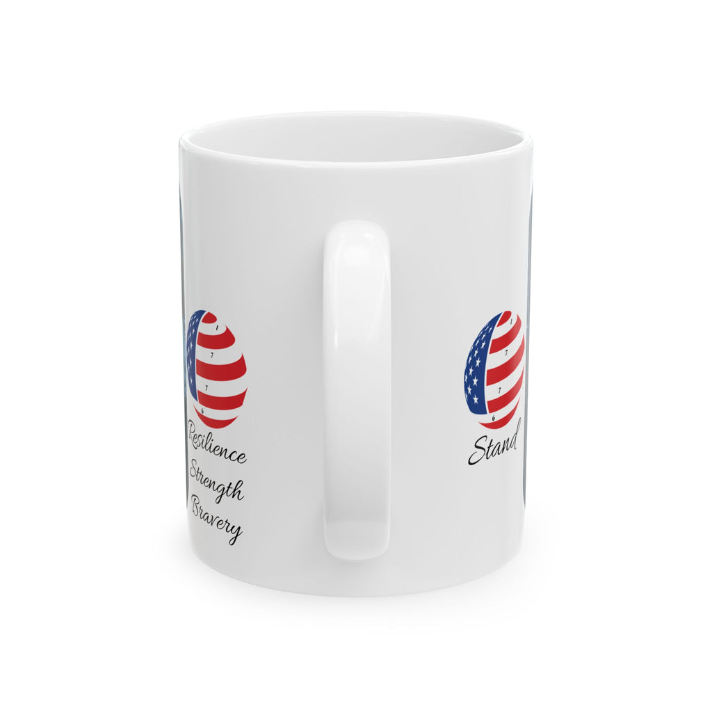 Lady Liberty Unbound #1 White Ceramic Mug — USA Standing Strong Against Darkness Cup