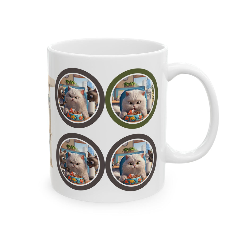 Realatable Cat Tower Collage White Ceramic Mug — Don't Bother Me Cute Personified Cup (11oz, 15oz)