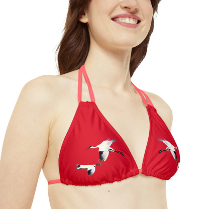 Dark Red Strappy Bikini Set (AOP)