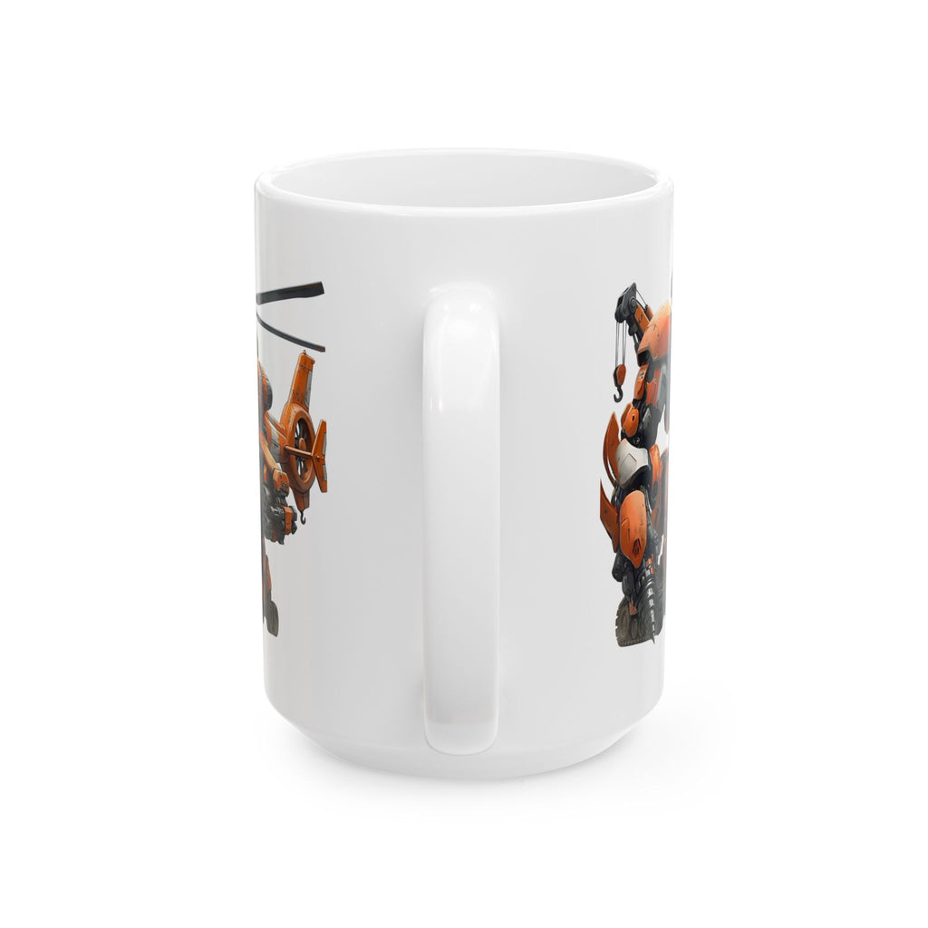 'The Meks' Sci‑Fi Mech Robot #9 White Ceramic Mug (11oz & 15oz) – Sci‑Fi Mech Helicopter Tea Cup (11oz/15oz)