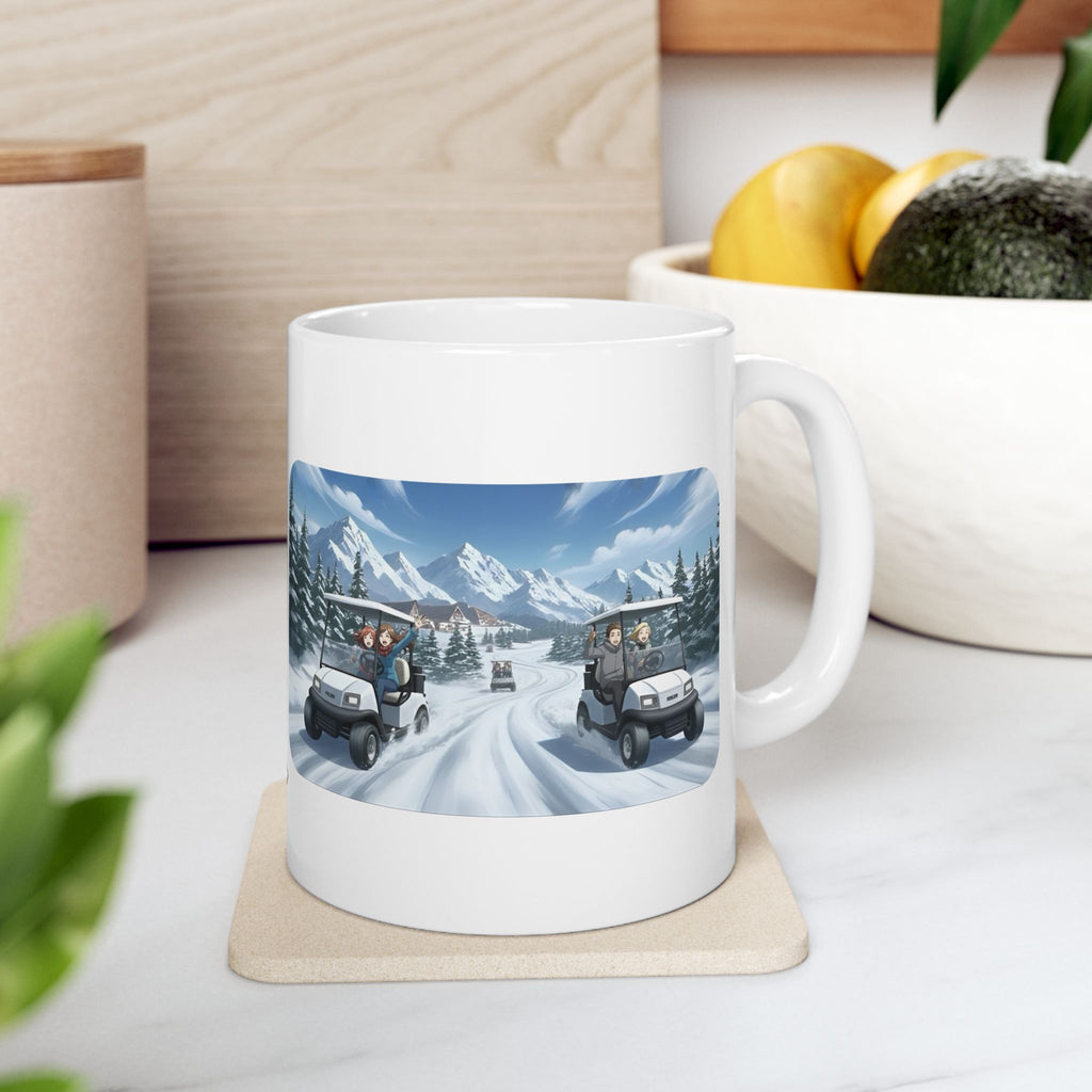 Anime Golf Cart Seasonal Adventures #7 White Ceramic Mug — Find Your Path To The Essentials Cup (11oz & 15oz)