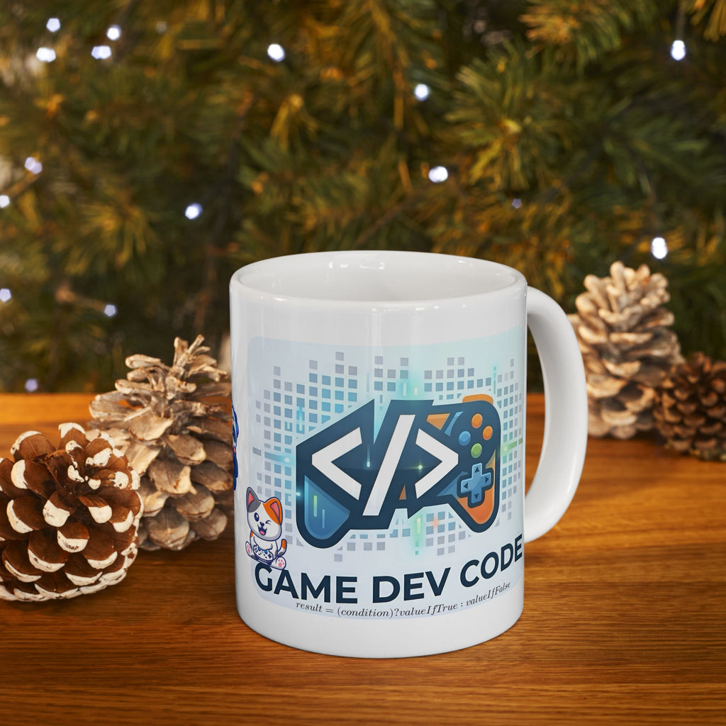 Game Dev Code White Ceramic Mug — Cute Gaming Panda & Adorables, 11oz/15oz