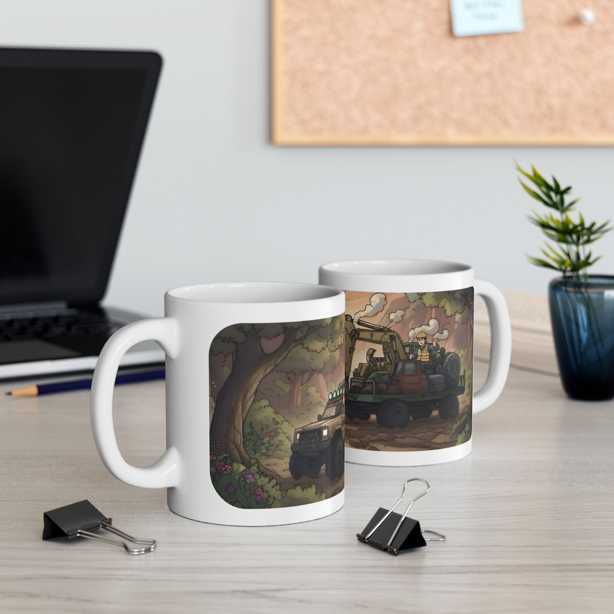 Adventure 4x4 Trucks #7, Construction Workers On The Go White Ceramic Mug — Find Your Path To The Essentials Cup (11oz & 15oz)