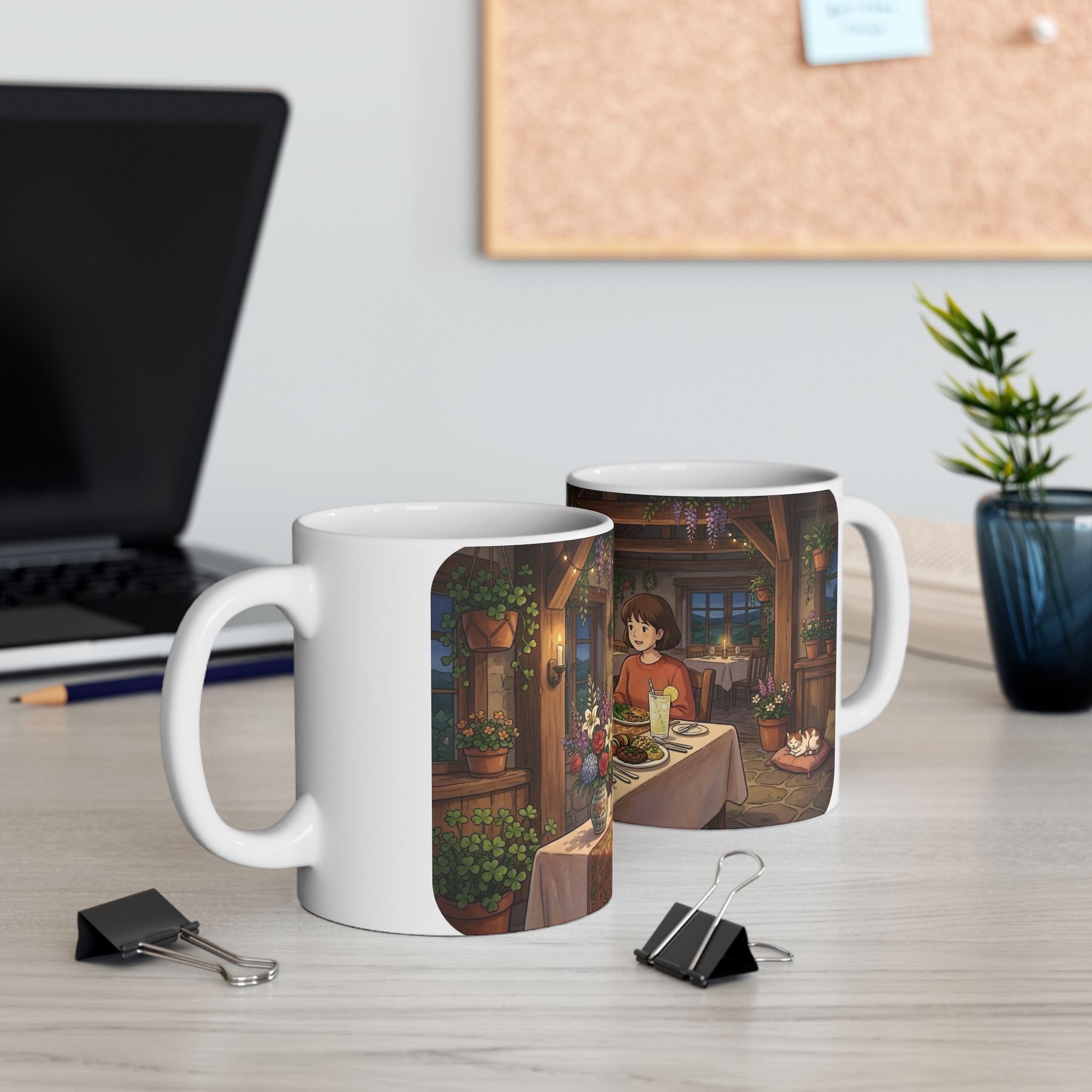 Cozy Candlelit Dinner White Ceramic Mug — Romantic Couple Cottage Cup (11oz & 15oz)