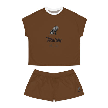 Matiby Lion Women's Brown Short Pajama Set (AOP)