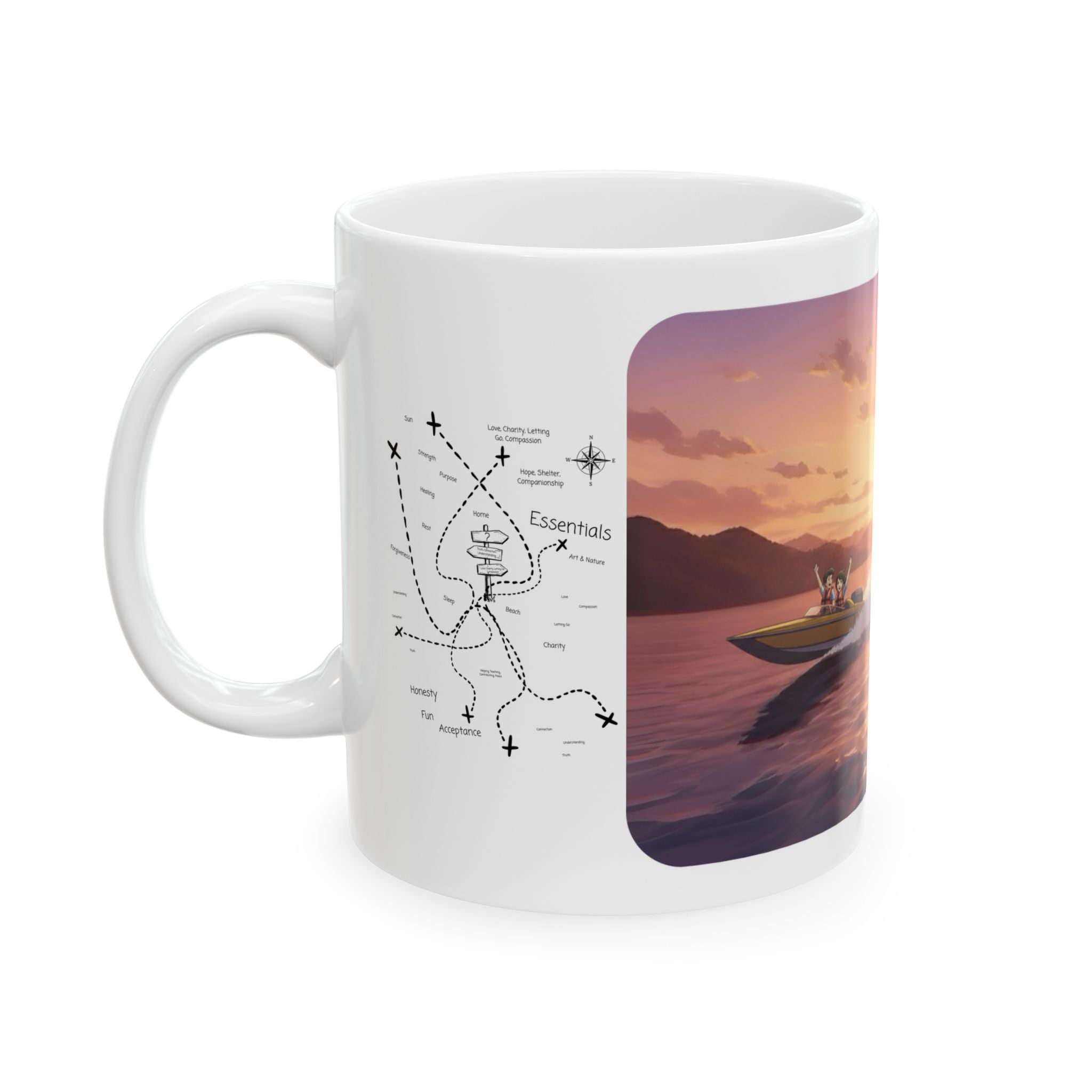 Adrenaline Boat Race #5 for Friends & Couples White Ceramic Mug — Anime Speedboat Treasure Map Cup (11oz/15oz)