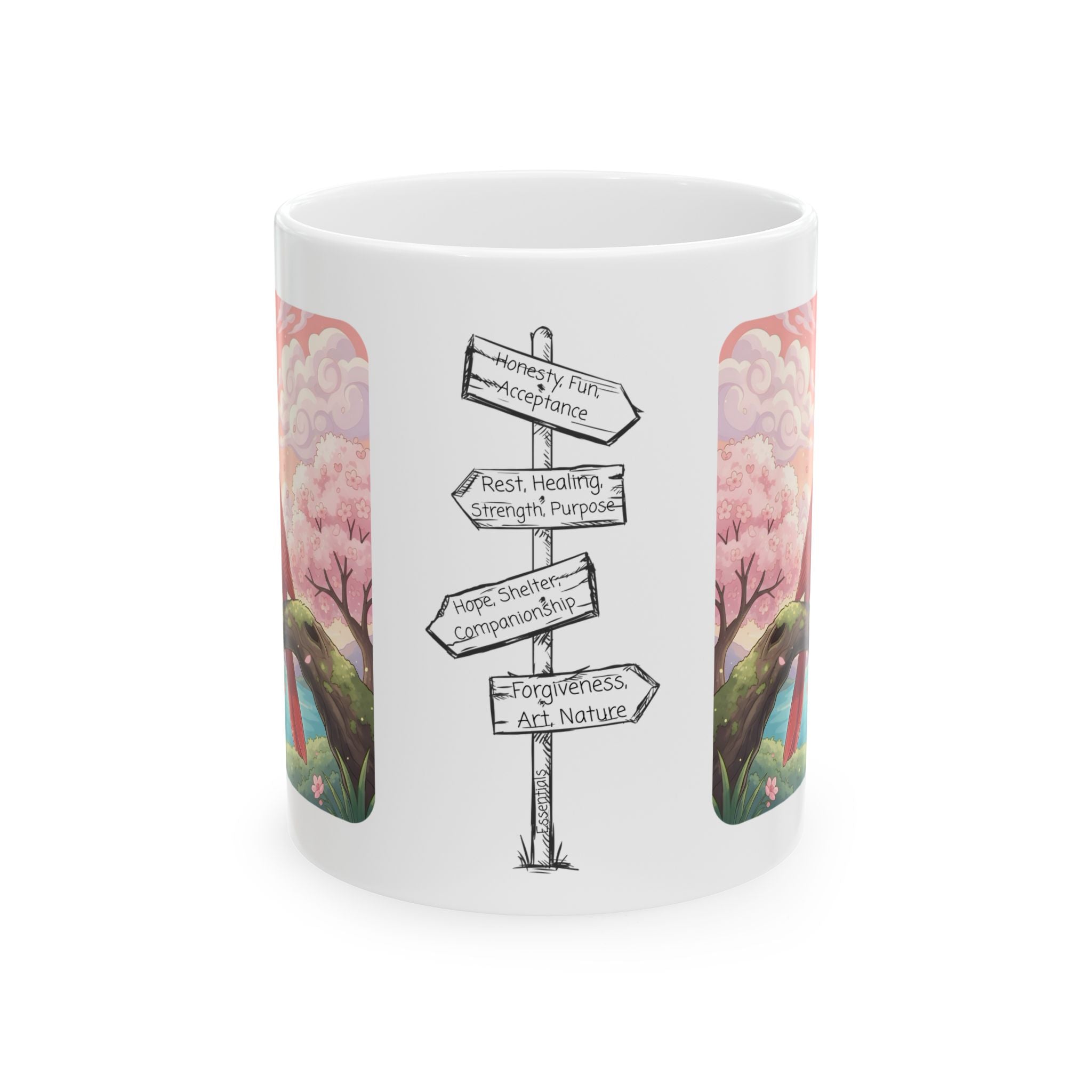 Kawaii Red Cardinal Quiet Moments White Ceramic Mug in Sakura Japan, Cozy Sakura Serenity Japanese Cherry Blossom Landscape Cup, 11oz & 15oz