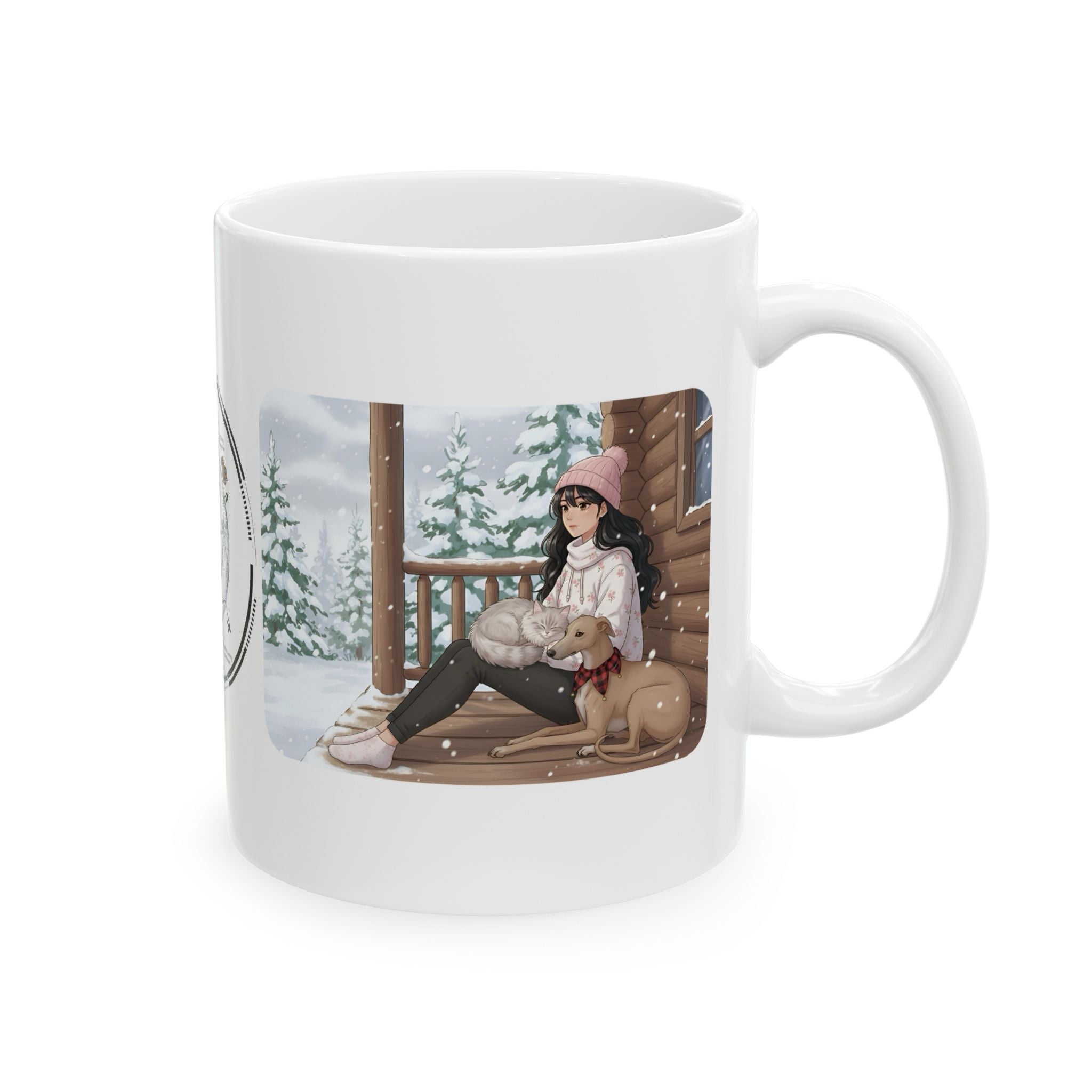 Cozy Cottagecore Hygge Winter Cabin Getaway White Ceramic Mug — Peaceful Snowy Mountain Winter Wonderland Cup (11oz, 15oz)
