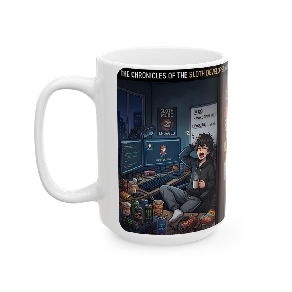Indie Game Developer Life White Ceramic Mug — Funny Gaming Studio Office Cup, 11oz & 15oz