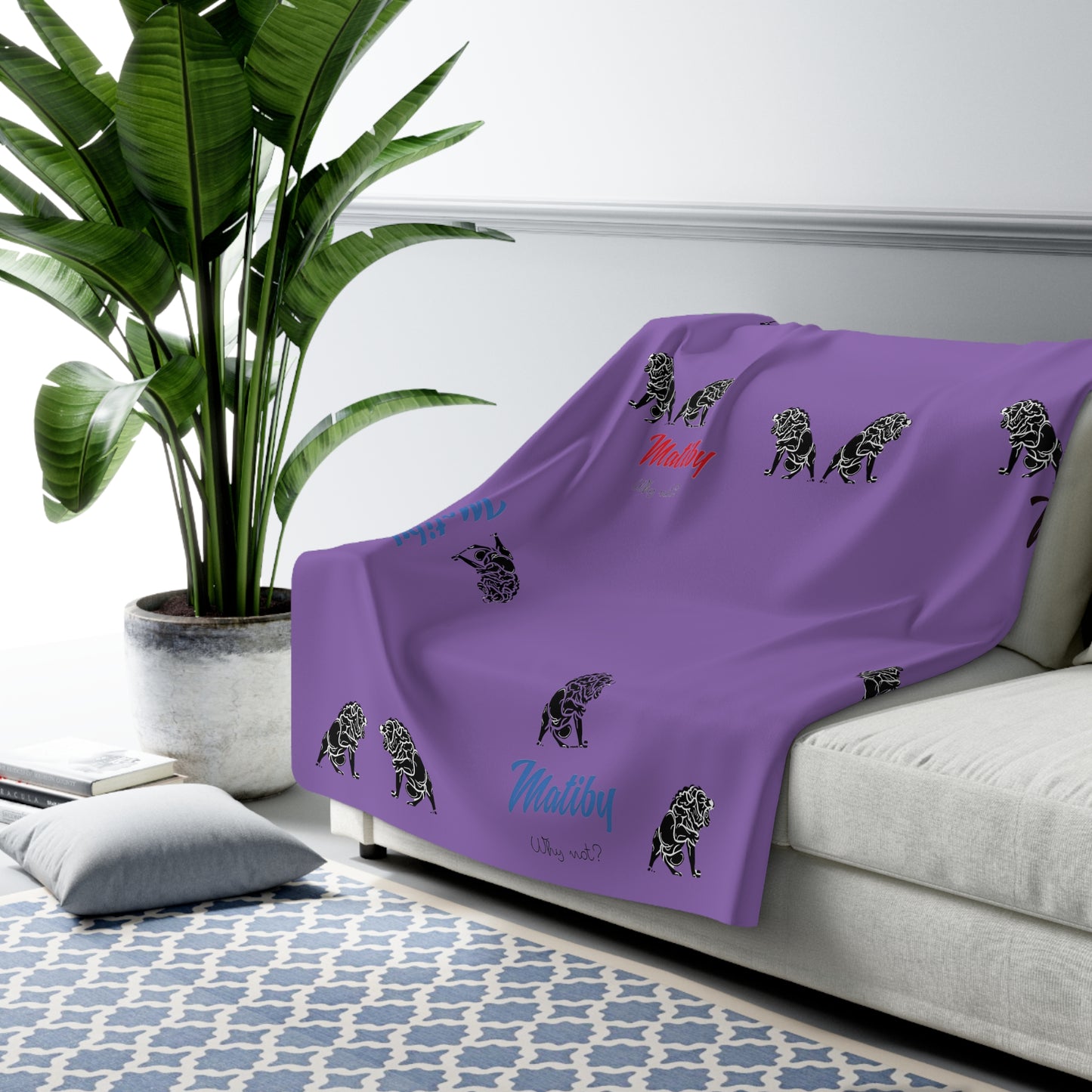 Matiby Lion Purple Sherpa Fleece Blanket