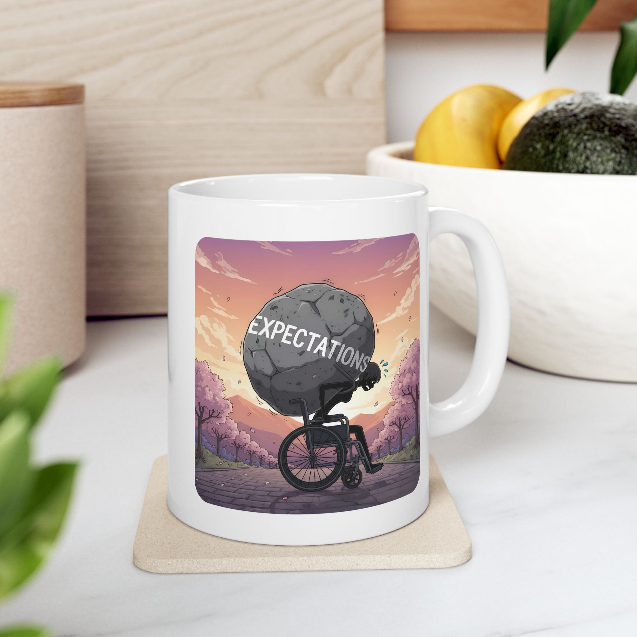 Unbreakable Woman Overcoming Expectation White Ceramic Mug, (11oz, 15oz), Disability Pride Wheelchair Warrior Cup