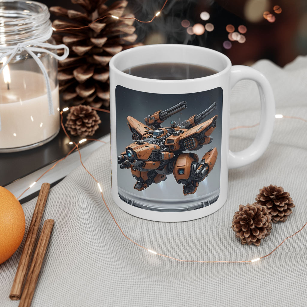 'The Meks' Sci‑Fi Mech Robot #4 White Ceramic Mug (11oz & 15oz)