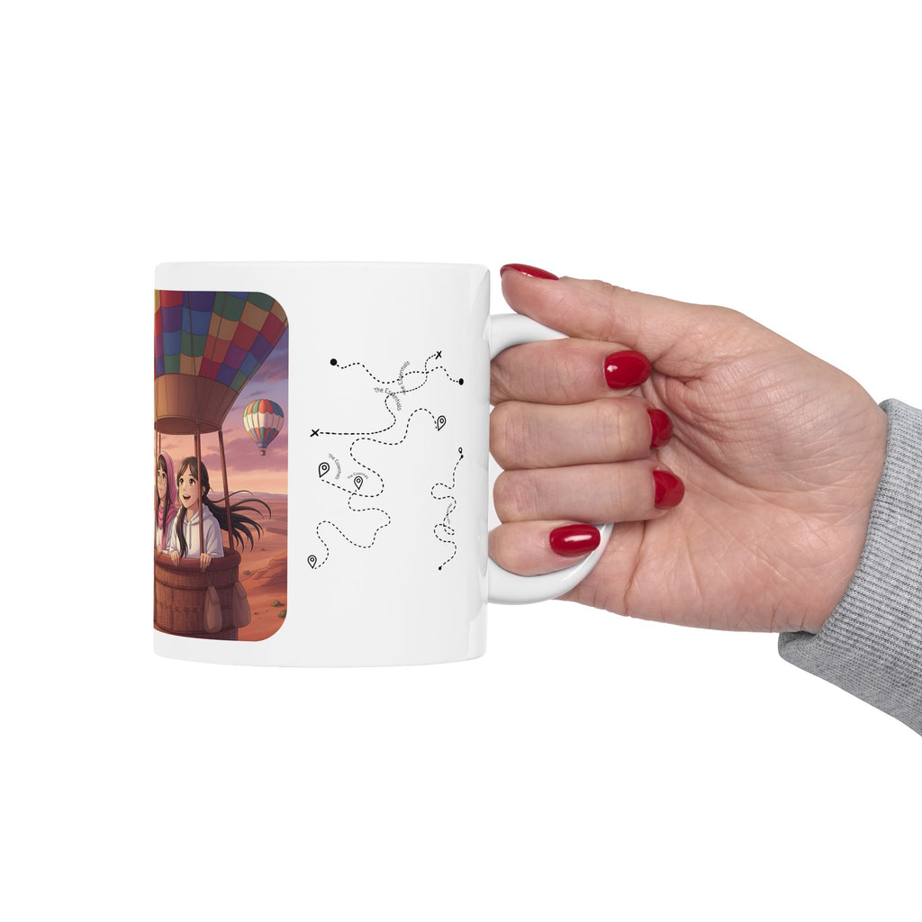 Best Friends Soaring in Hot Air Balloons White Ceramic Mug — True Wealth, Adventure, & Creativity Cup (11oz/15oz)