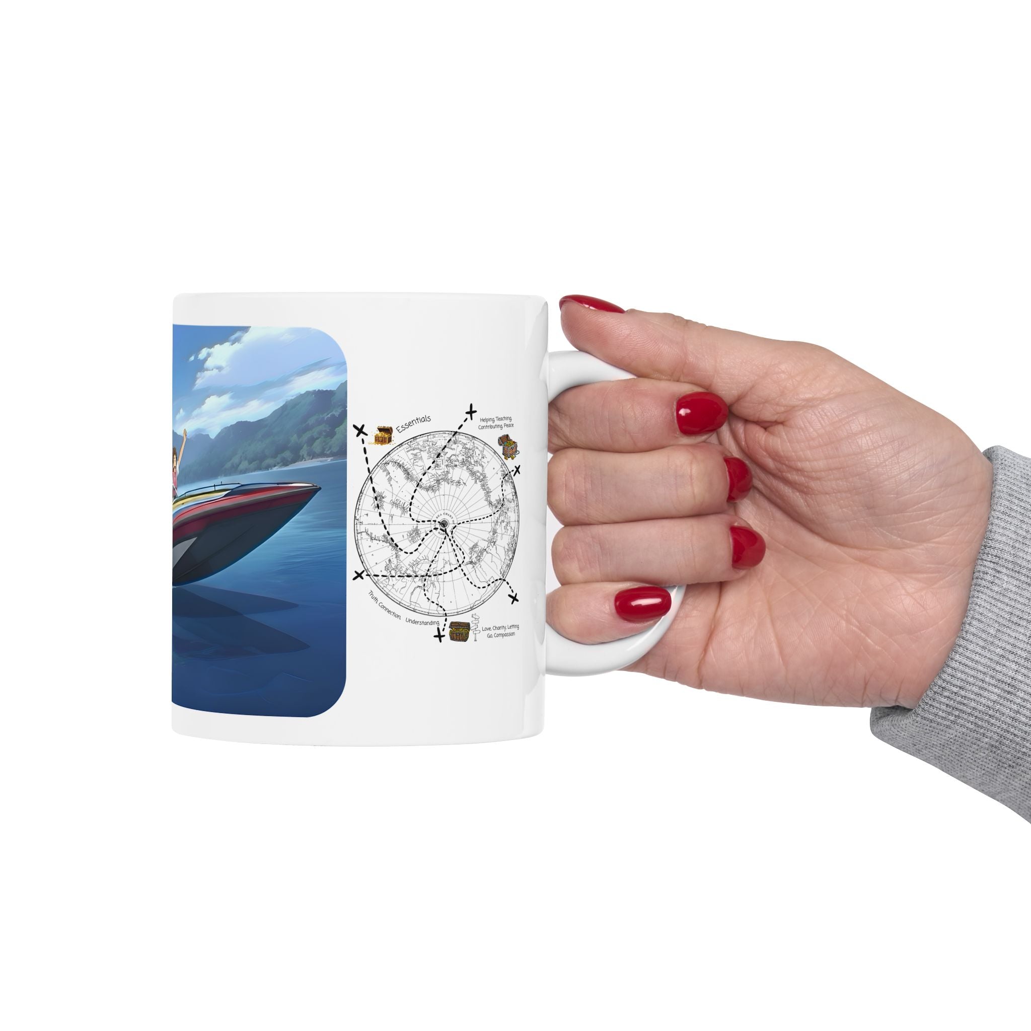 Adrenaline Boat Race #3 for Friends & Couples White Ceramic Mug — Anime Speedboat Treasure Map Cup (11oz/15oz)