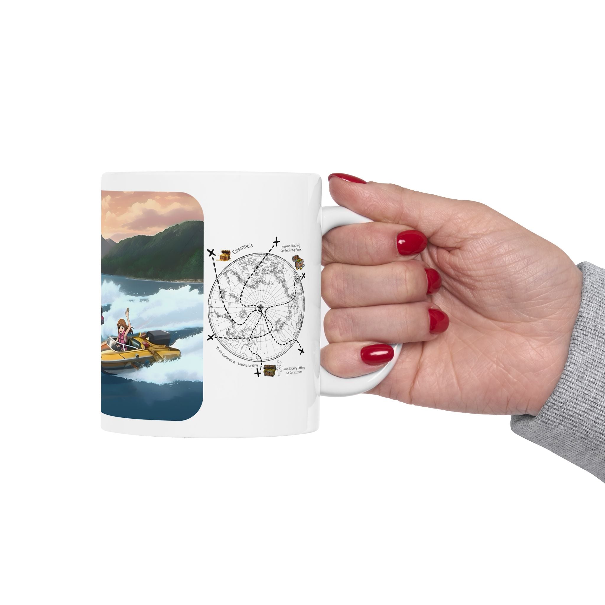 Adrenaline Boat Race #2 for Friends & Couples White Ceramic Mug — Anime Speedboat Treasure Map Cup (11oz/15oz)