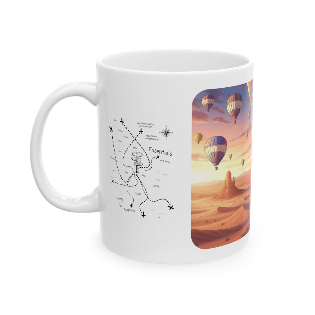 Best Friends Soaring in Hot Air Balloons White Ceramic Mug — True Wealth, Adventure, & Creativity Cup (11oz/15oz)