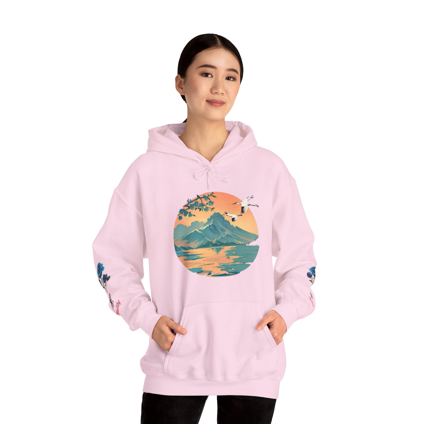 Japanese Blue Roses Landscape Unisex Heavy Blend™ Hooded Sweatshirt