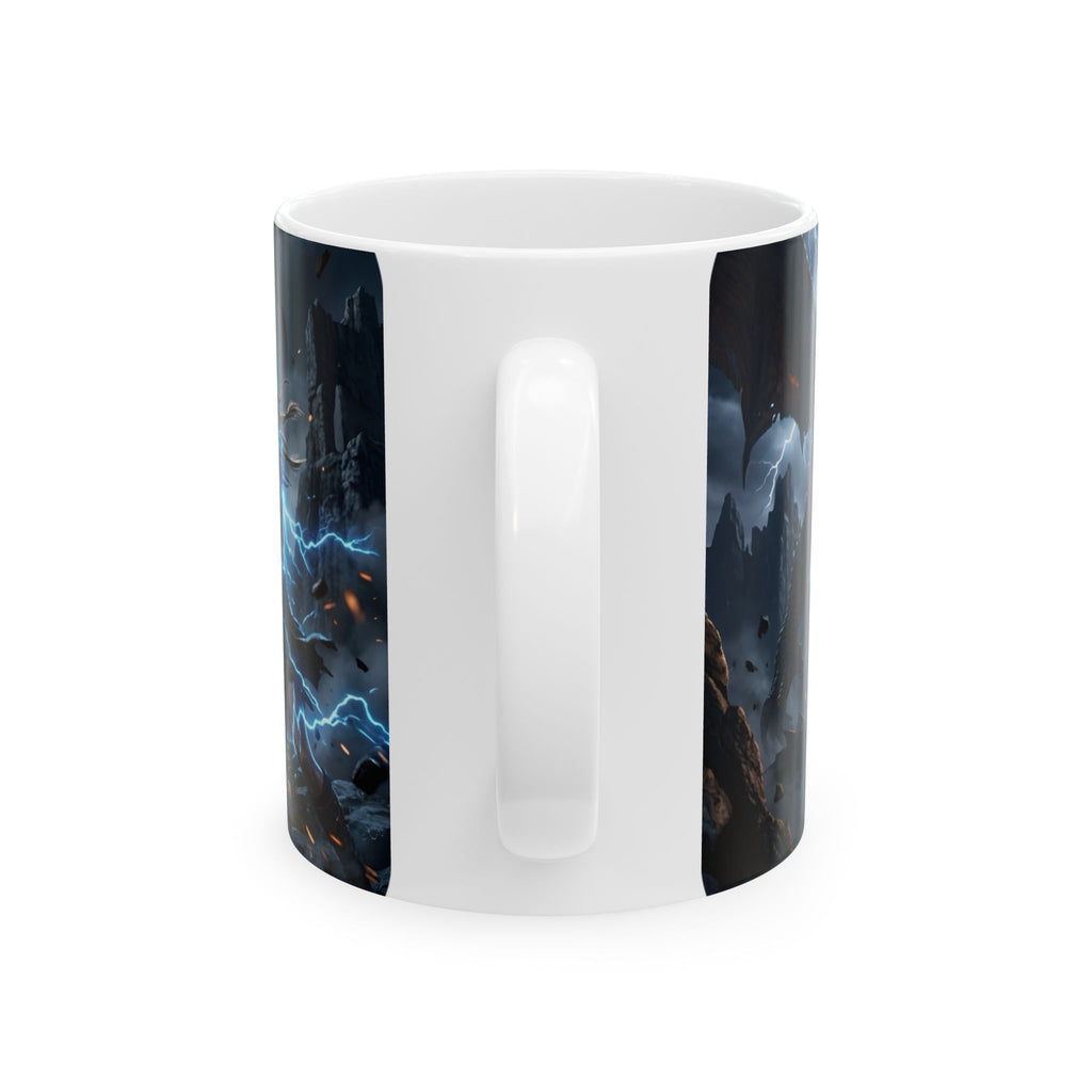 Dragon Battle #1 White Ceramic Mug — Epic Fantasy Gaming Adventure Scene (11oz, 15oz)