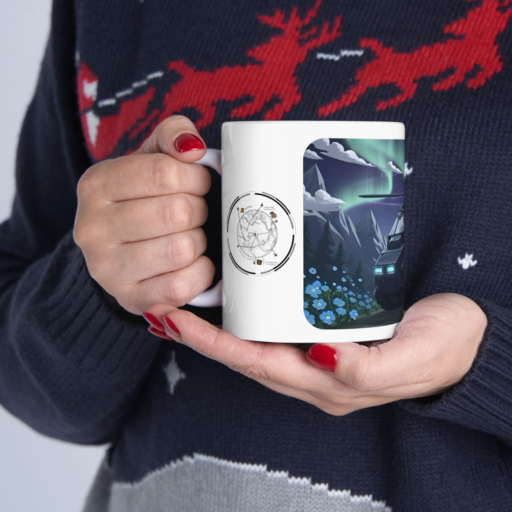 Flying Heli Tank & The Aurora Borealis White Ceramic Mug – Friends, Family & Imaginative Adventures, Celebrating Companionship, Creativity & Life’s Little Wonders Cup (11oz/15oz)