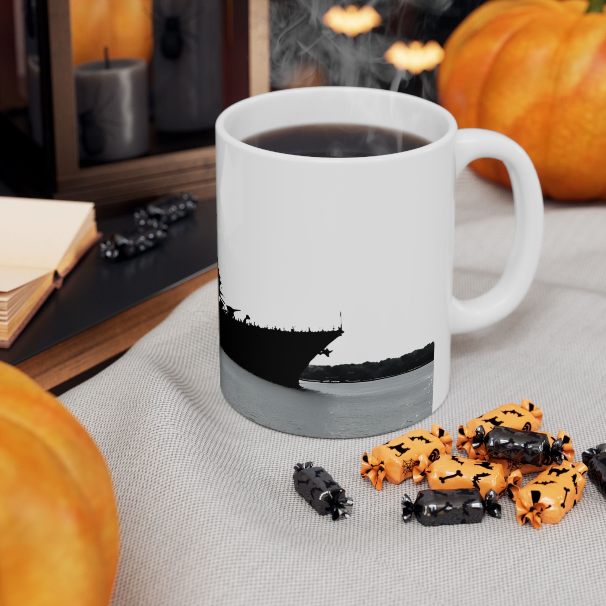 Resolute Silhouette Of A Mighty Warship Mug (11oz & 15oz), Navy Memorabilia White Ceramic Cup