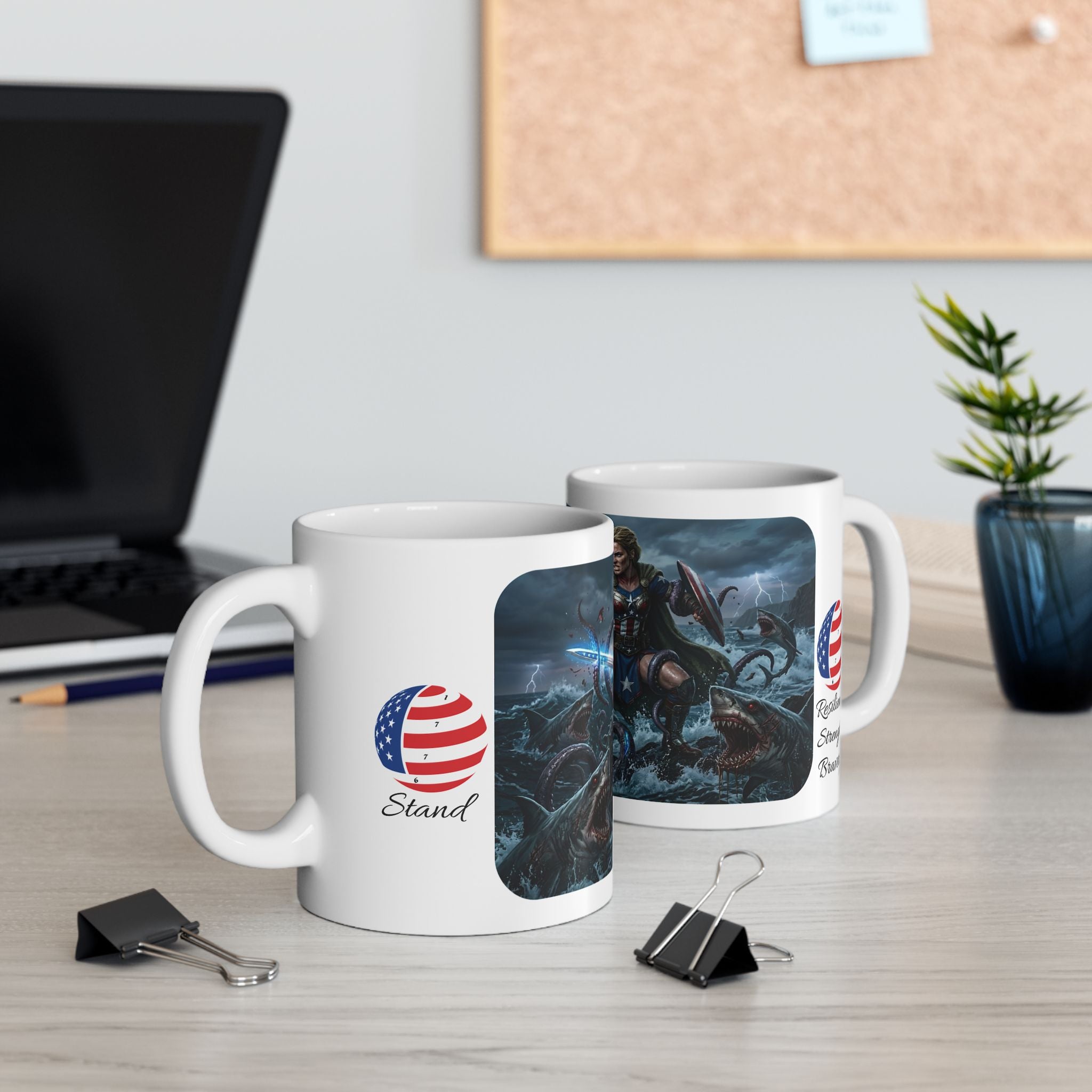 Lady Liberty Unbound #2 White Ceramic Mug — USA Standing Strong Against Darkness Cup