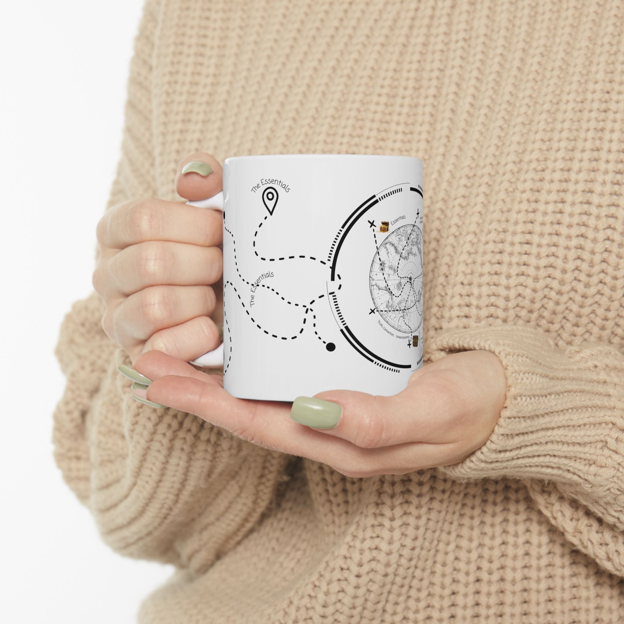 The Essentials Adventure Map #3 White Ceramic Mug — Nautical Compass Life & Treasure Trail Cup (11oz/15oz)