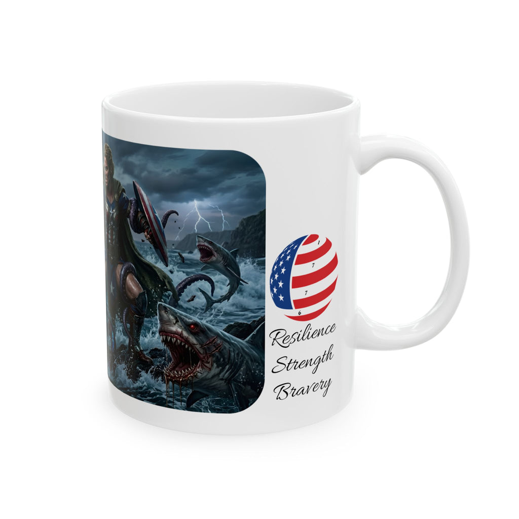 Lady Liberty Unbound #2 White Ceramic Mug — USA Standing Strong Against Darkness Cup