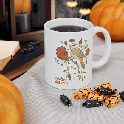 Journeys Hello Autumn Seasons of Change Ceramic Mugs, Gifts for Pet Lovers, Mugs for Bird Lovers, Cute Seasonal Mugs, Mug for All Occasions, Thanksgiving Mug