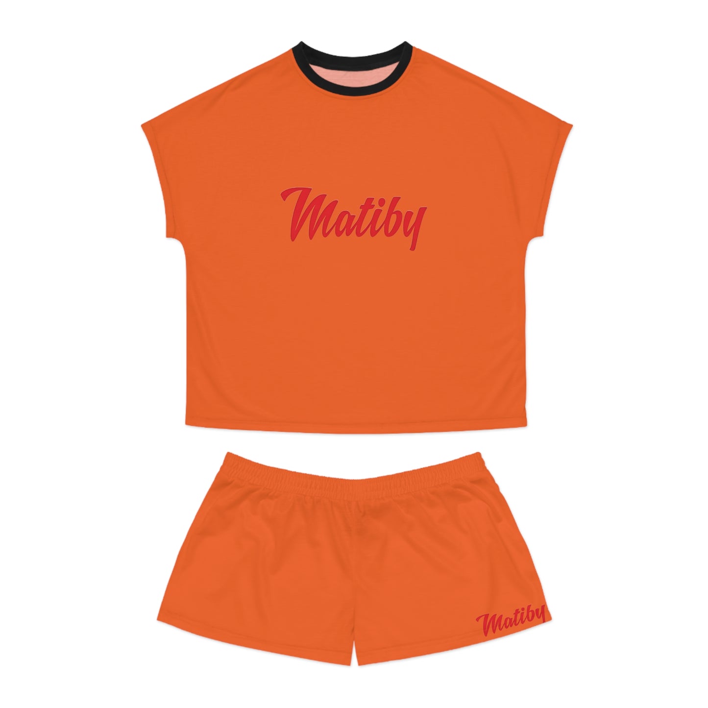 Matiby Women's Orange Short Pajama Set (AOP)