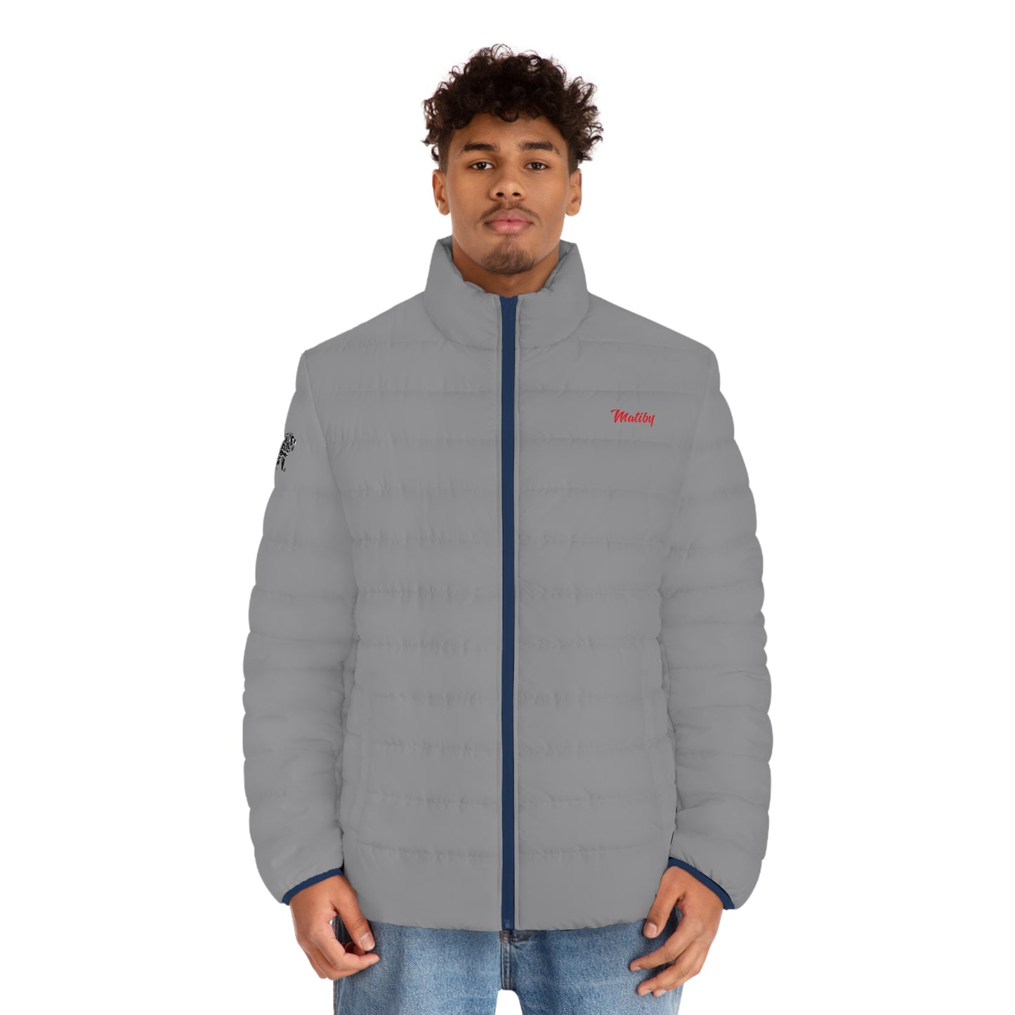 Men's Grey Puffer Jacket (AOP)