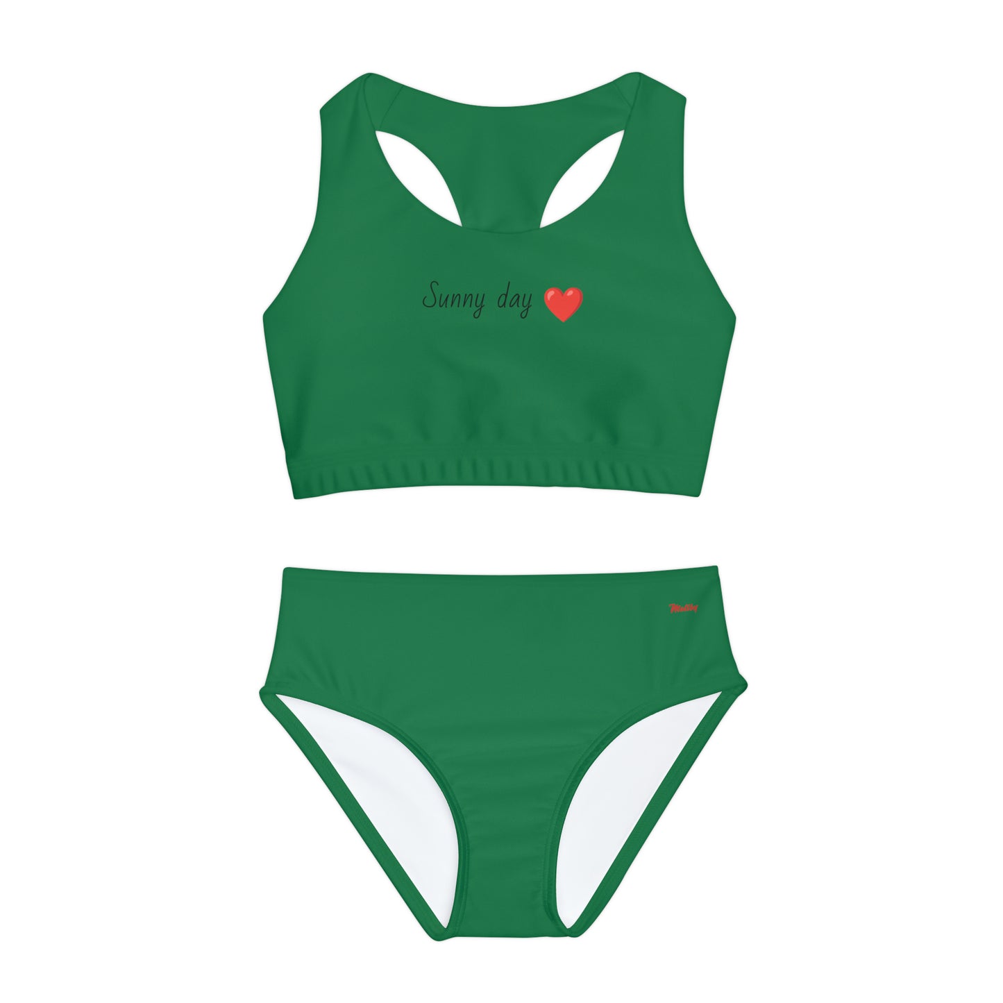 Girl's "Sunny Day" Dark Green Two Piece Swimsuit (AOP)