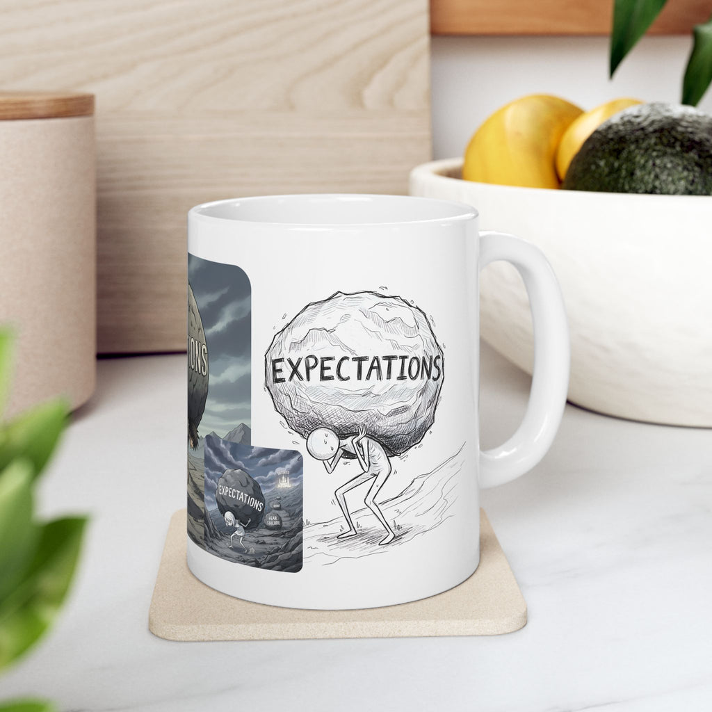 Unbreakable Spirit, Common Threads White Ceramic Mug, (11oz, 15oz), Resilience Overcoming Expectations Cup